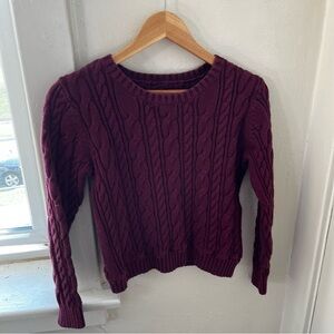 Cable Knit Crewneck Sweater in Deep Plum